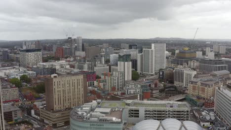 drone shot flying over city centre in birmingham 01