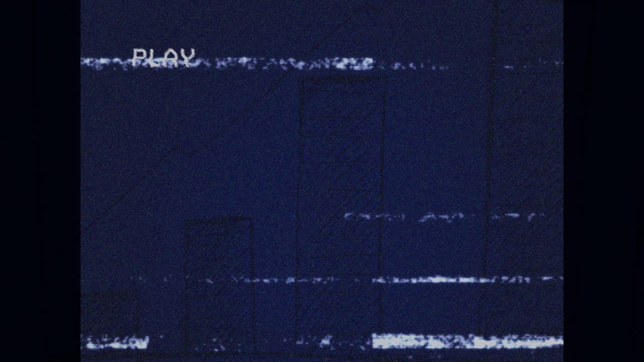 Animation of play text and band of interference on dark playback screen