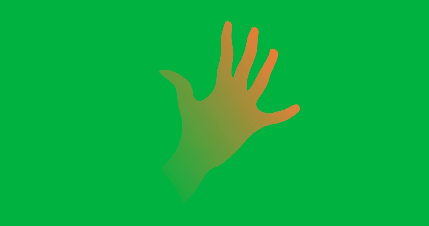 Animazione di una mano che saluta su sfondo bianco.