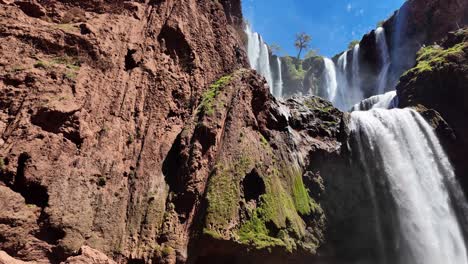 Waterfall-Ouzoud-falls-tall-natural-up-close-nature-Morocco,-North-Africa