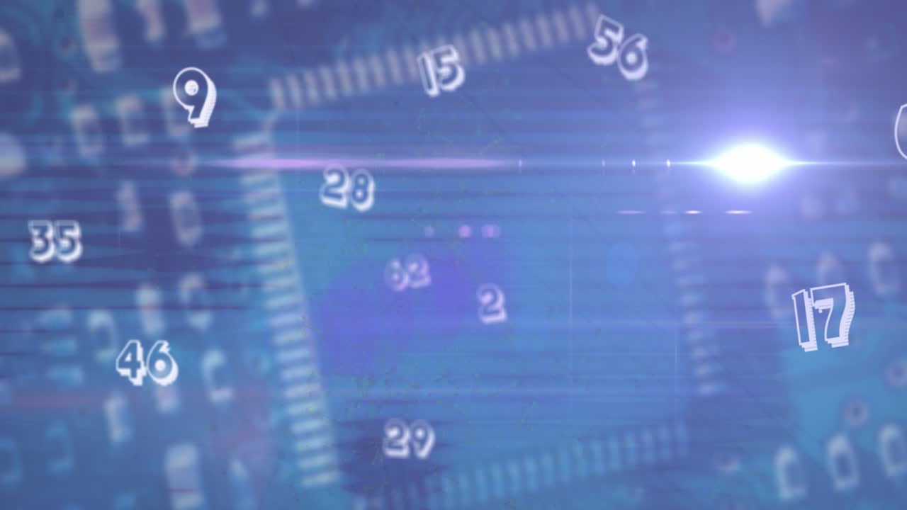 Animation of data processing and numbers over computing board