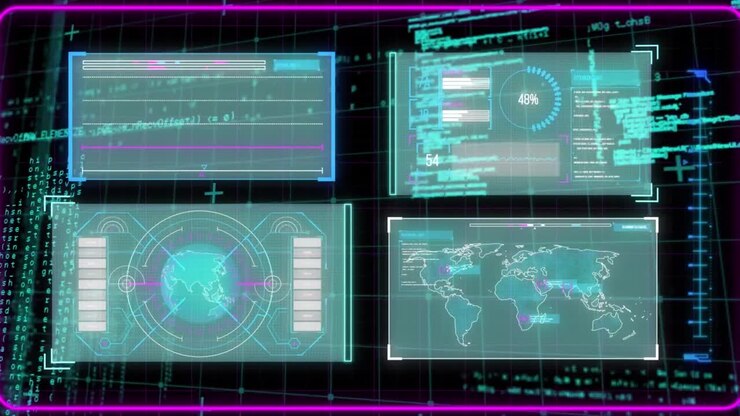 Animation of globe and data processing on interface