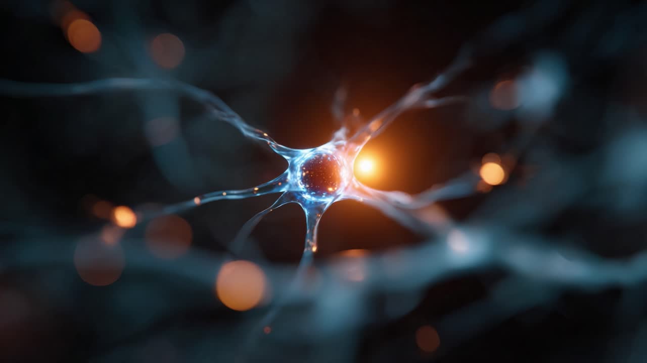 Close-up of a Neuron with Glowing Synapses Illuminating the Intricate Network, Showcasing the Beauty and Complexity of Neural Connections in the Brain