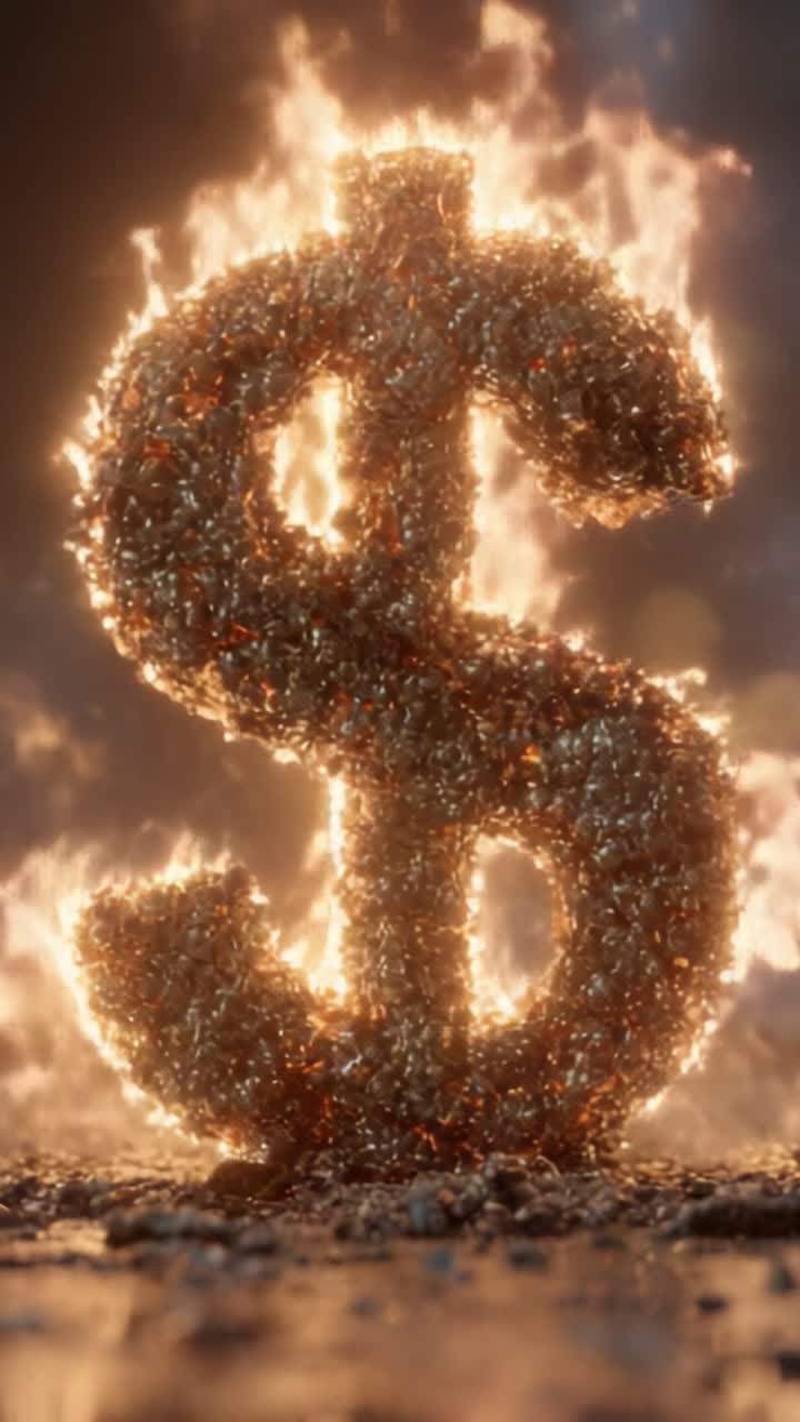 Una dimostrazione fiammeggiante di ricchezza: una rappresentazione drammatica di un simbolo del dollaro avvolto dalle fiamme, a simboleggiare l'intenso potere e il fascino del denaro