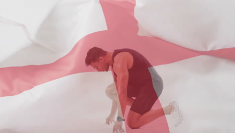 animación de la bandera de inglaterra sobre el corredor caucásico