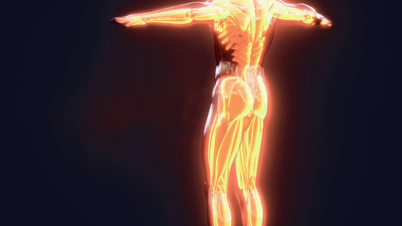 Detailní anatomická ilustrace svalů lidského těla v akci