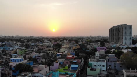 aerial shot of sunrise in chennai city during lockdown. chennai also is known as madras is the capital of the indian state of tamil nadu.