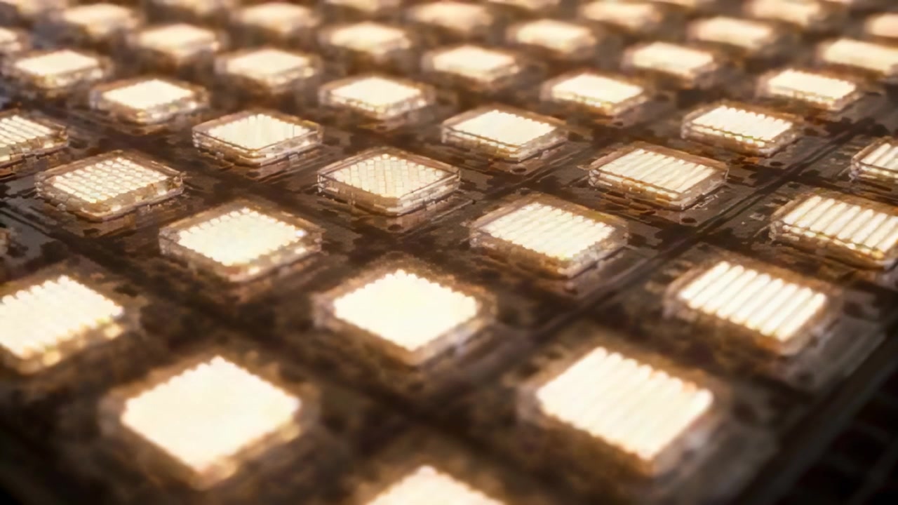 Kameradolly i bevægelse afslører LED-modul-array i et studie, der viser emitterdetaljer til inspektion.