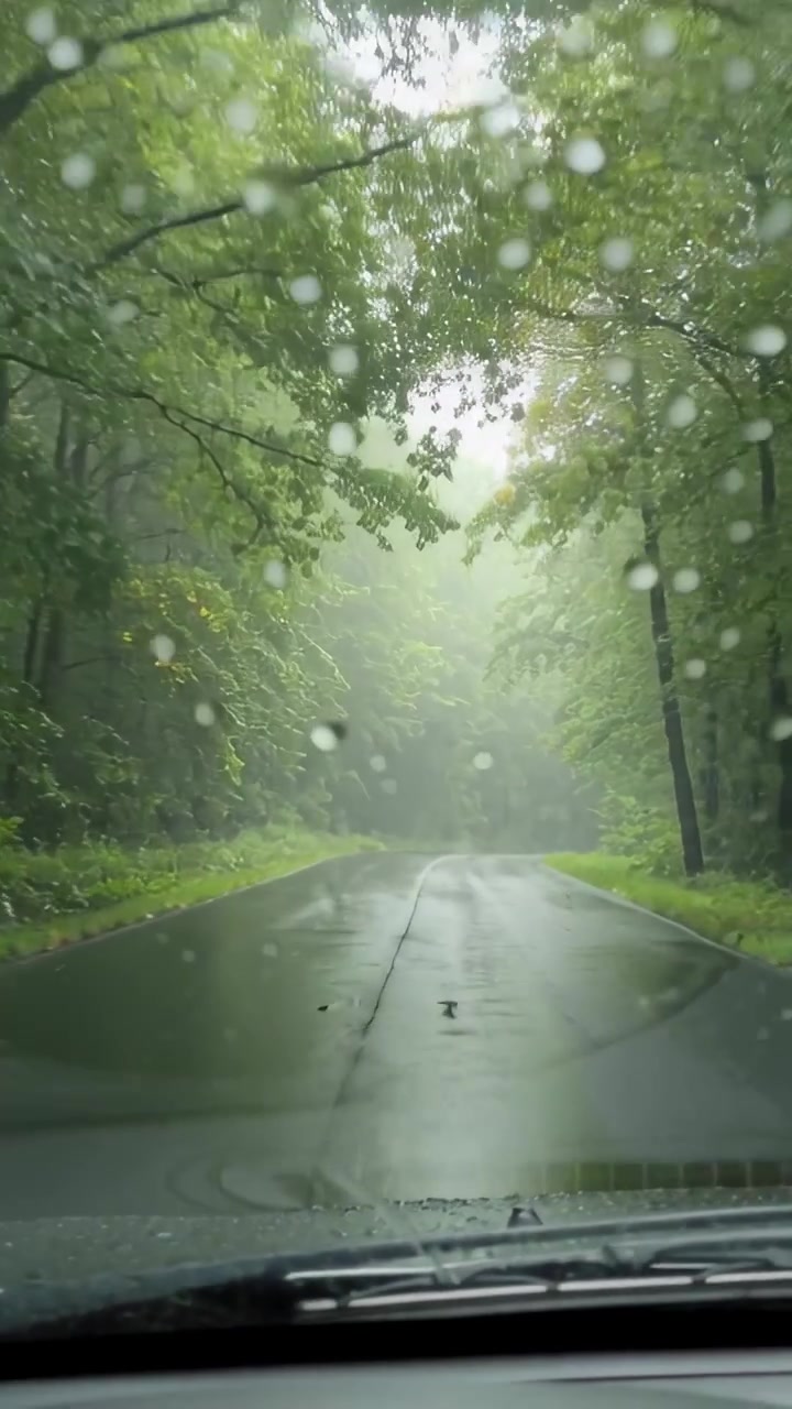 Video verticale: Tergicristalli che spazzano via la pioggia su strada aperta, mantenendo la visibilità mentre si forma una colonna di pioggia.