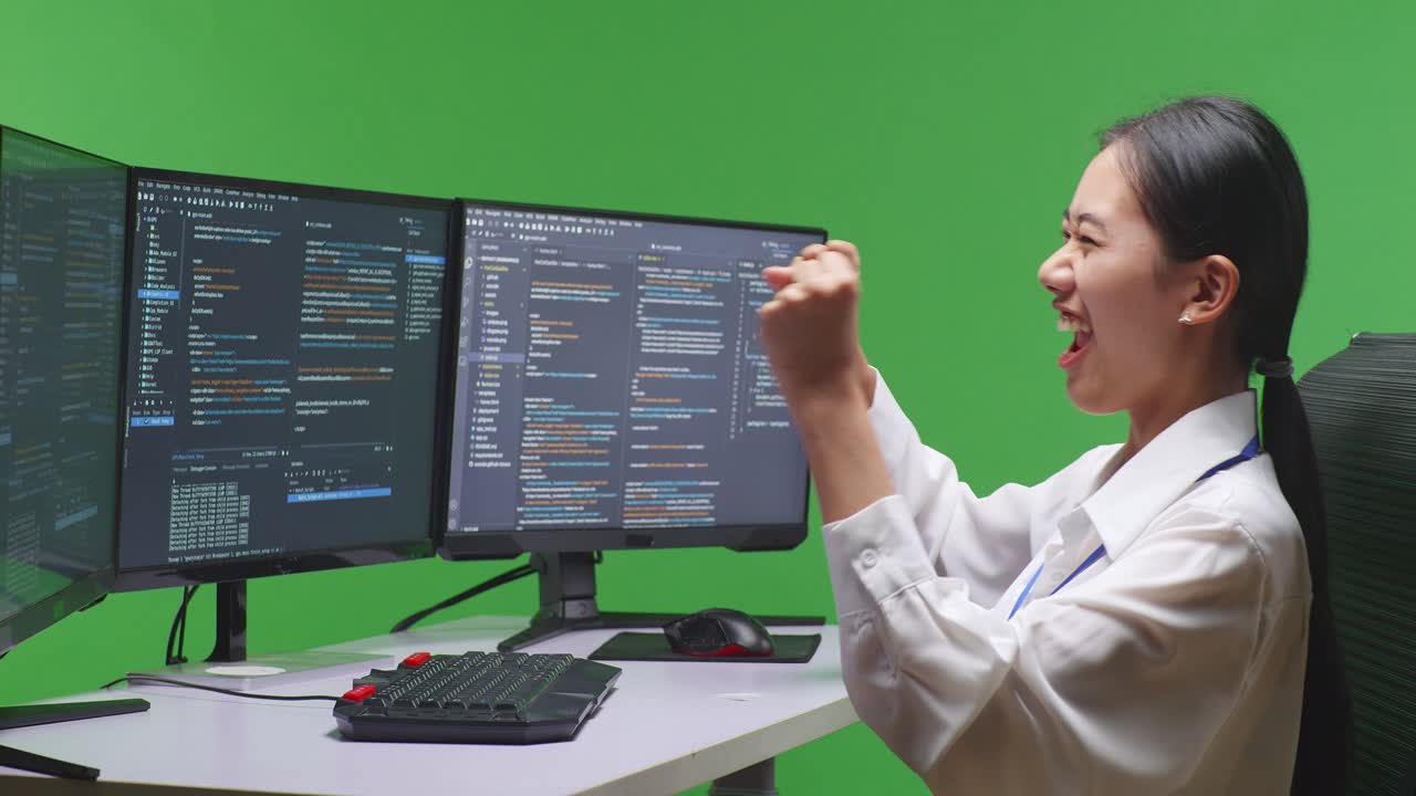 Woman celebrating coding success