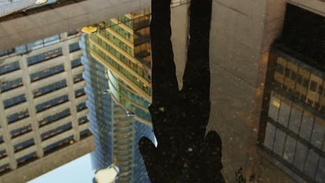 reflection of a businessman in the puddle using digital tablet