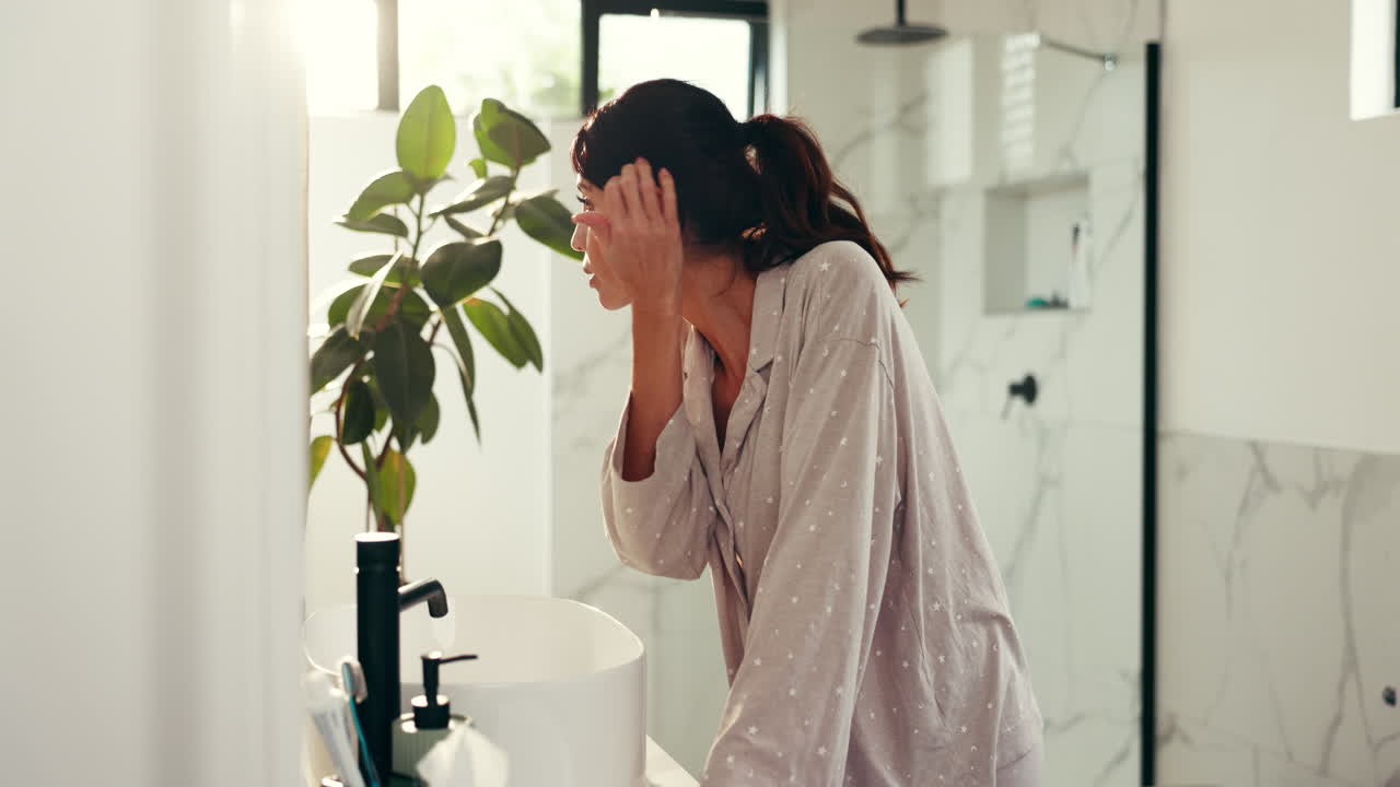 Woman in pajamas in bathroom