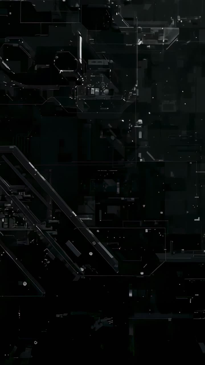 Vertical video: Panning camera revealing dark tech schematic, hex modules and slanted strut