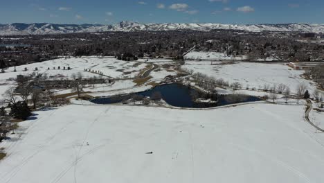 a drone shot over a frozen park