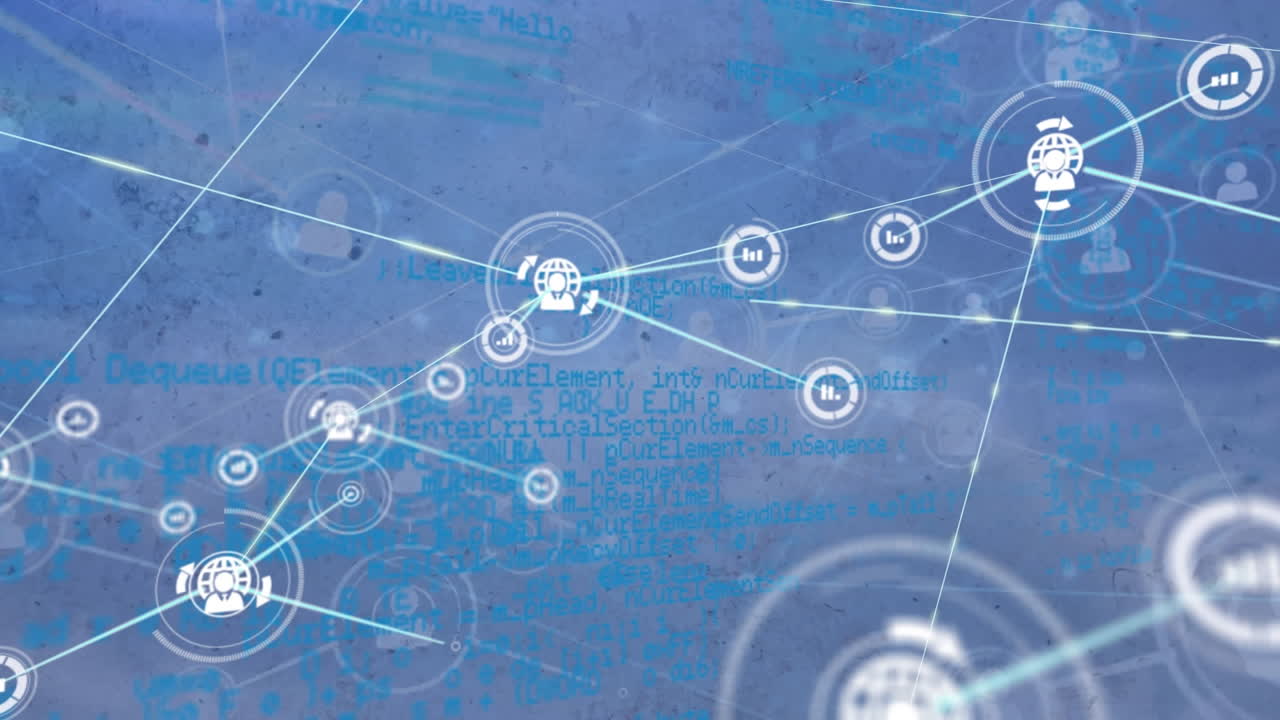 Animation of network of connections with people icons on blue background