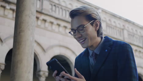 student using smartphone