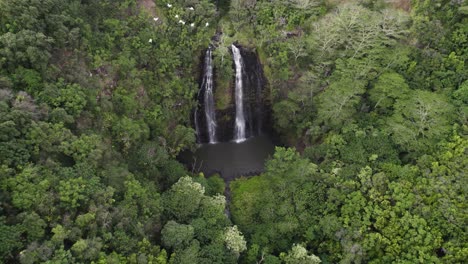 beautiful aerial footage of famous wailua waterfalls