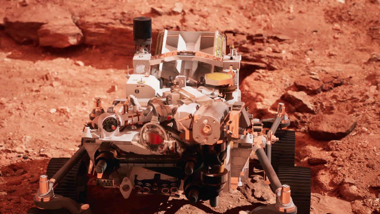 Mars Rover Perseverance exploring the red planet. Elements furnished by NASA.