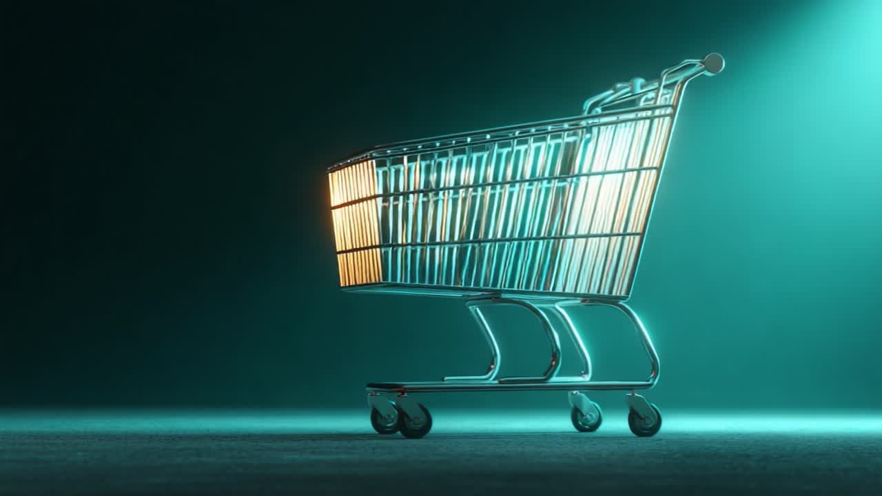 A Stunning Visual Exploration of an Empty Shopping Cart Under Dramatic Lighting, Highlighting Its Sleek Design and Modern Aesthetic in a Dimly Lit Environment
