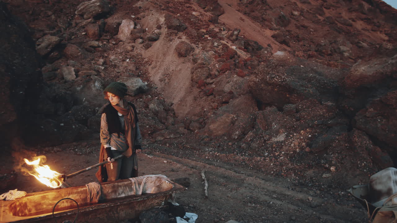 Portrait of Woman with Torch in Dystopian World