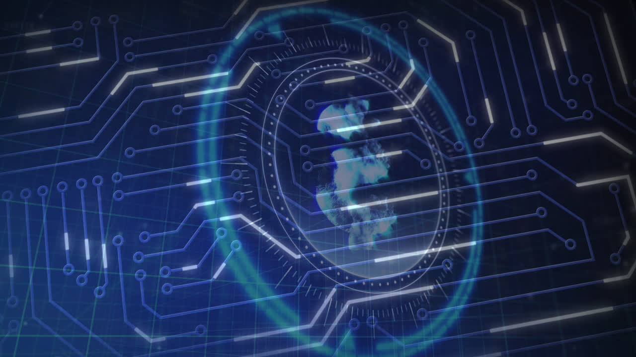 Animation of computer circuit board over dollar symbol