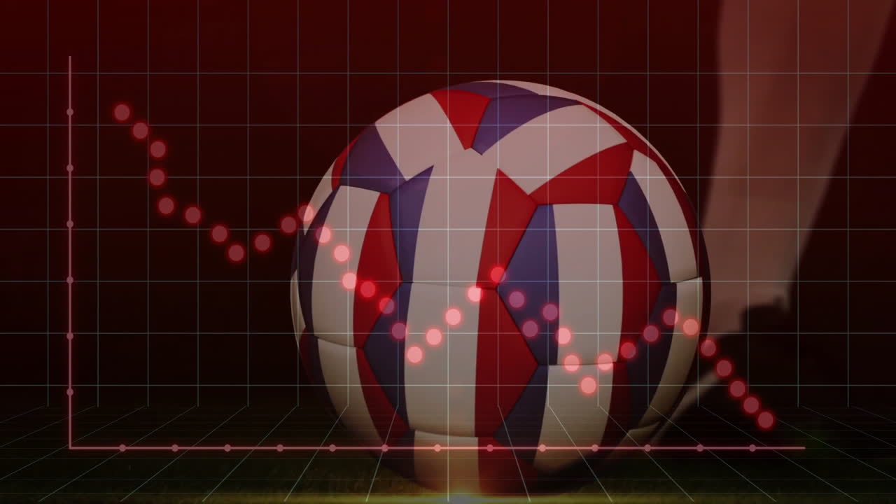 Animation of fluctuating graph line with soccer ball over grid background