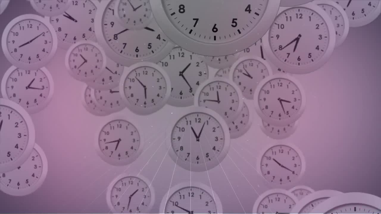 animación del espacio con estrellas y partículas sobre relojes que tiquetean