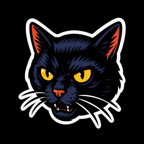 fierce black cat illustration sticker animation isolated asset, transparent 4k video, alpha channel