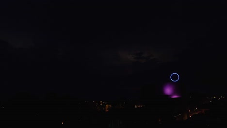 night city lights with storm and light show