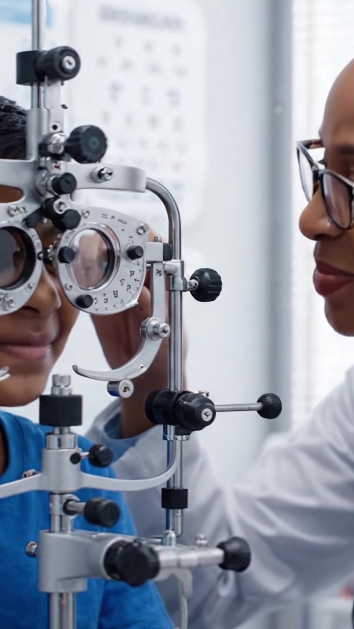 A Child Receiving Eye Examination: A Professional Optometrist Using Precision Equipment to Assess Vision and Eye Health in a Clinical Setting