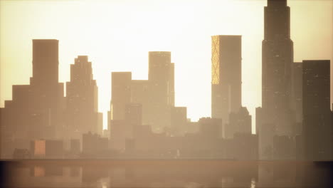 smog lies over the skyline of historical architecture and modern skyscrapers