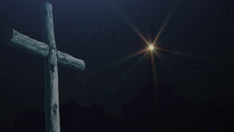 two pillars of the cross with the night stars in the background