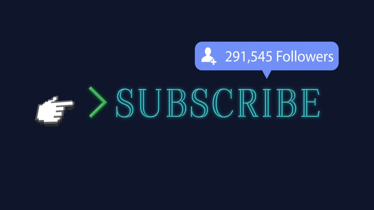 Animation of subscribe text and followers number on black background