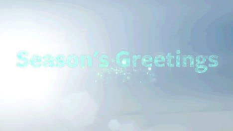 Green-seasons-greeting-text-over-fireworks-exploding-against-gradient-blue-background