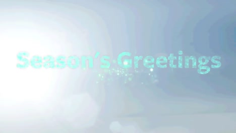 green seasons greeting text over fireworks exploding against gradient blue background