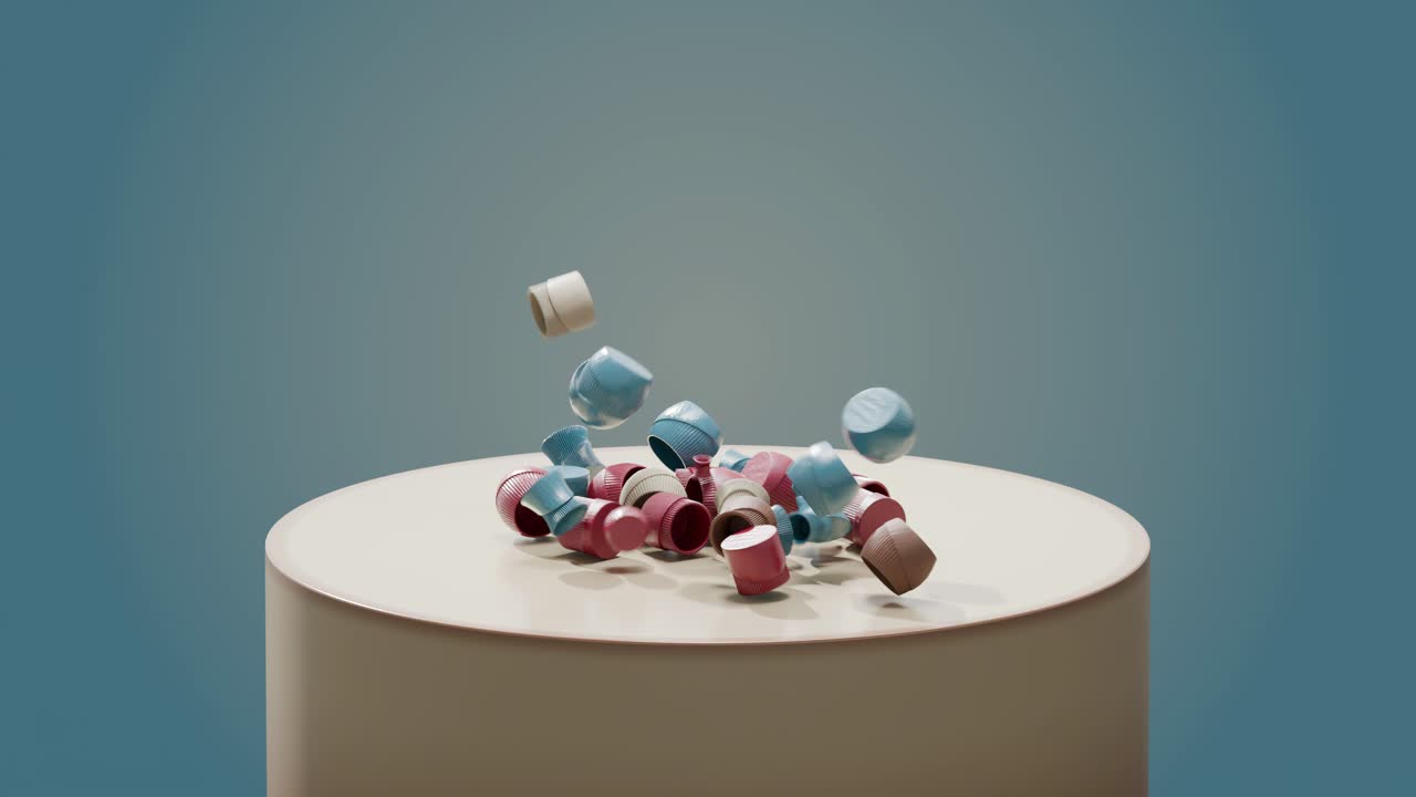 tapas de botellas coloridas en un pedestal