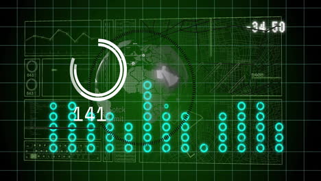 visualización de datos digitales con gráficos y gráficos sobre animación de mapas del mundo