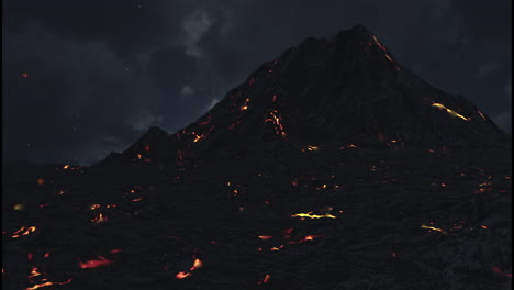 volcanic night landscape with lightning