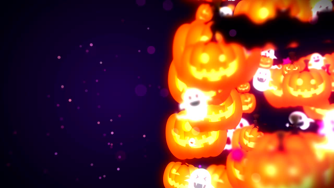 Simpatica festa di Halloween su sfondo viola, in loop.