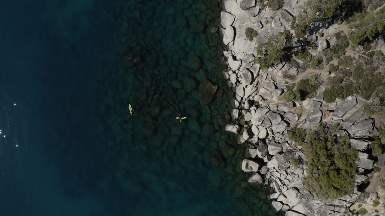 Kayakers Lake Tahoe Drone From Above Summer Beach Landscape
