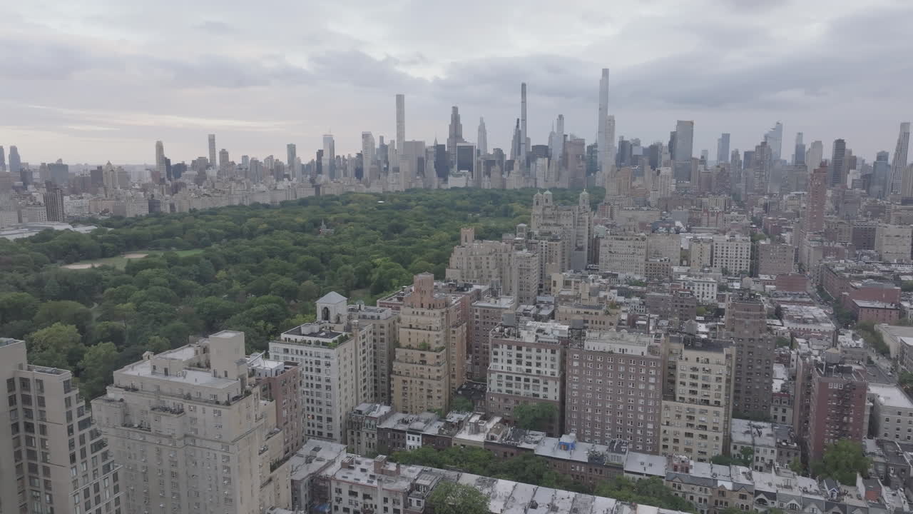 Aerial view of Central Park and Manhattan's Upper West Side.. Shot on an Autumn afternoon in New York City.
