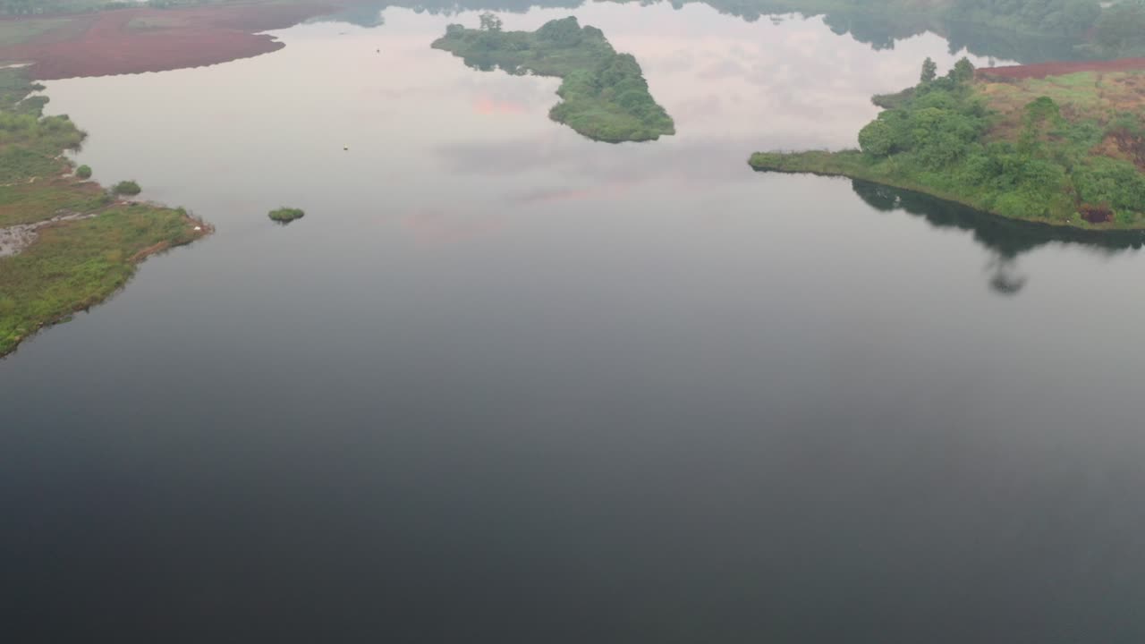 Aerial View of a Serene Lake with Islands
