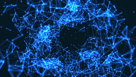 concepto de fondo de red tecnológico. un vuelo a través de un túnel de datos digitales, hecho de nodos digitales y rutas de conexión. fondo de red digital, de comunicación y tecnología.