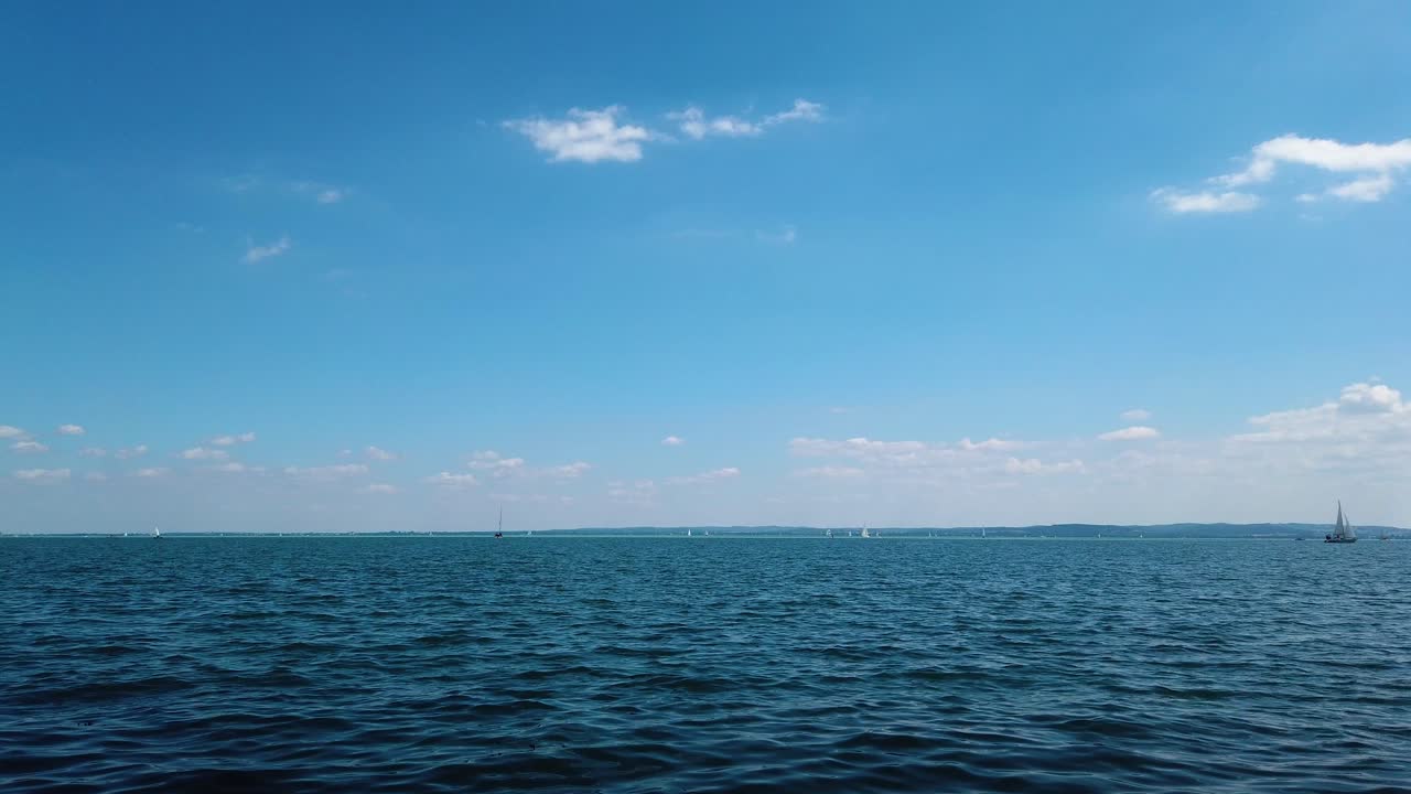 Time Lapse of water traffic on Lake Balaton on a cloudy day, filmed from the shore of Balatonfüred