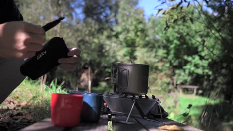 estufa de cocina en la naturaleza, al aire libre, camping