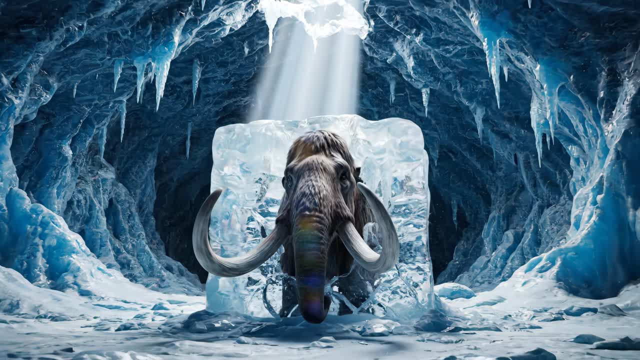 Mammoth Frozen in Ice Cave