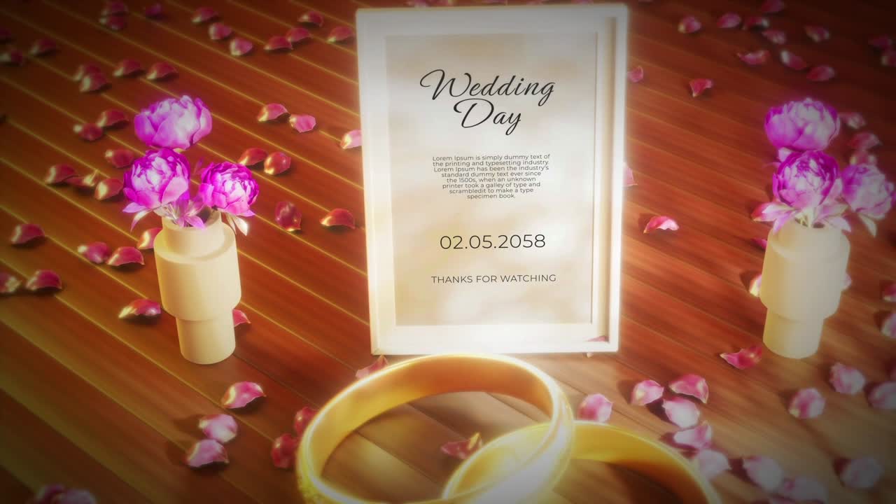 Elegante template 3D per slideshow di matrimonio, per gallerie fotografiche romantiche e video di eventi.
