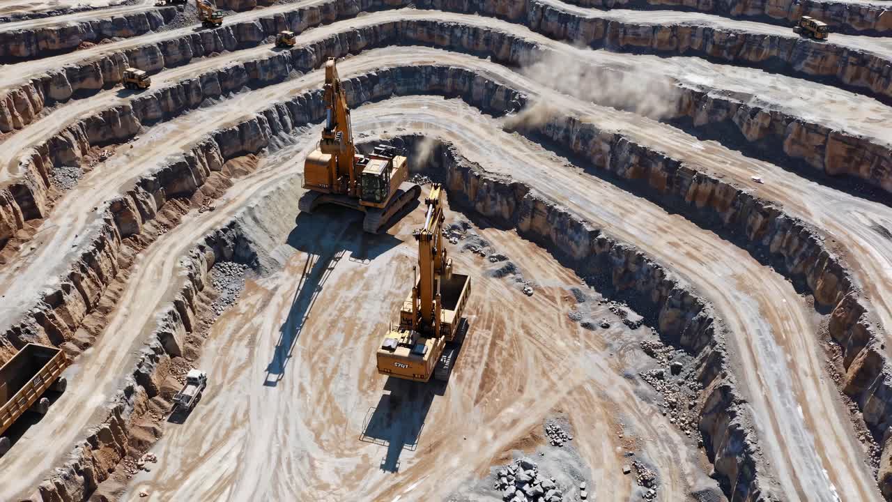 Aerial View of a Quarry with Heavy Machinery