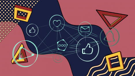 animation of social media icons connecting over geometric shapes and patterns