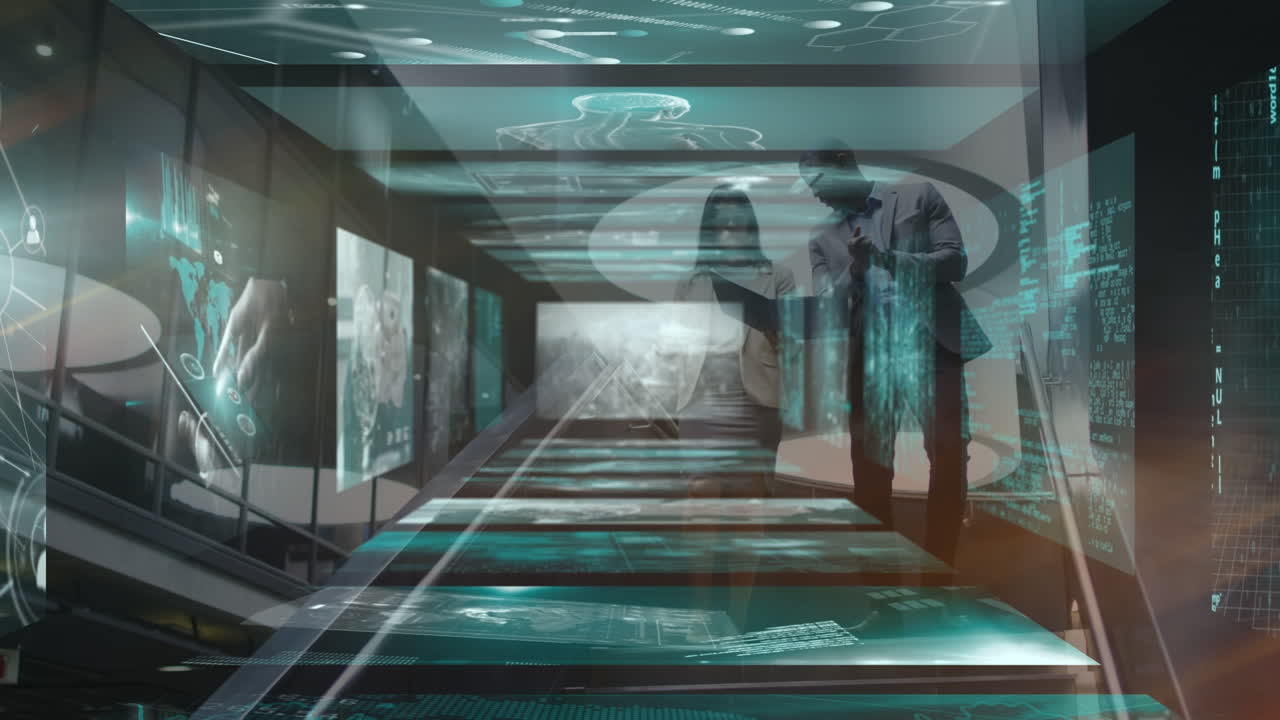 사무실에서 다양한 사업가들에 대한 금융 데이터 처리의 활성화